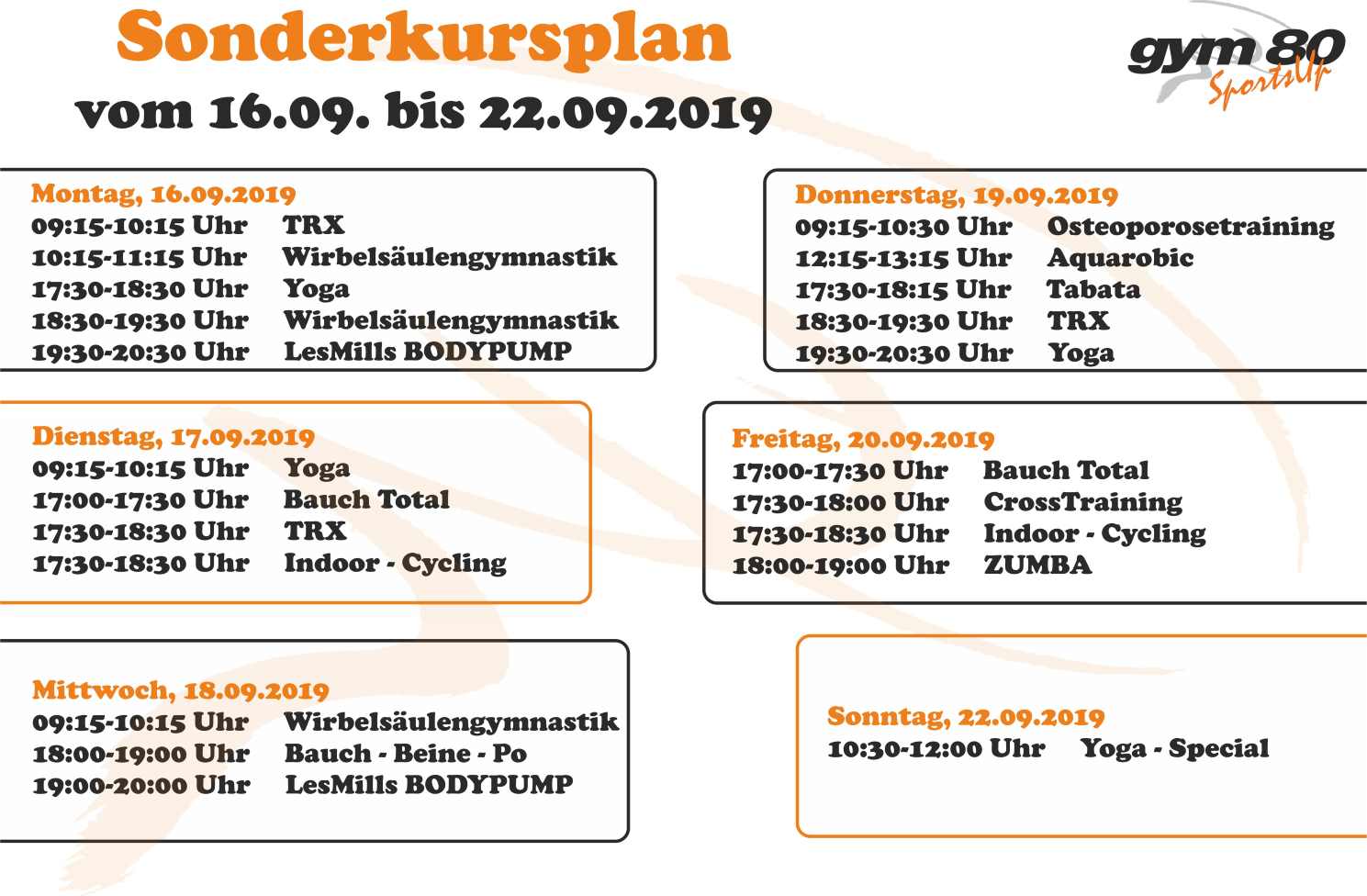 Kurse vom 16.09. bis 22.09.2019