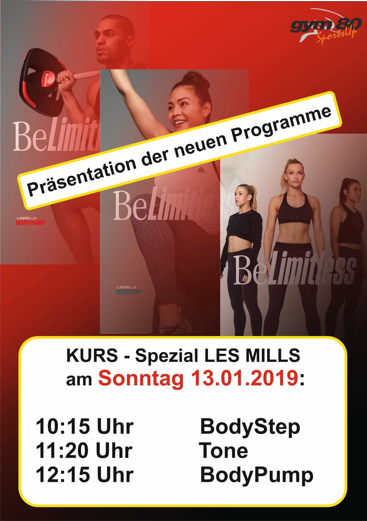 Neue Programme Bodystep, Tone und Bodypump